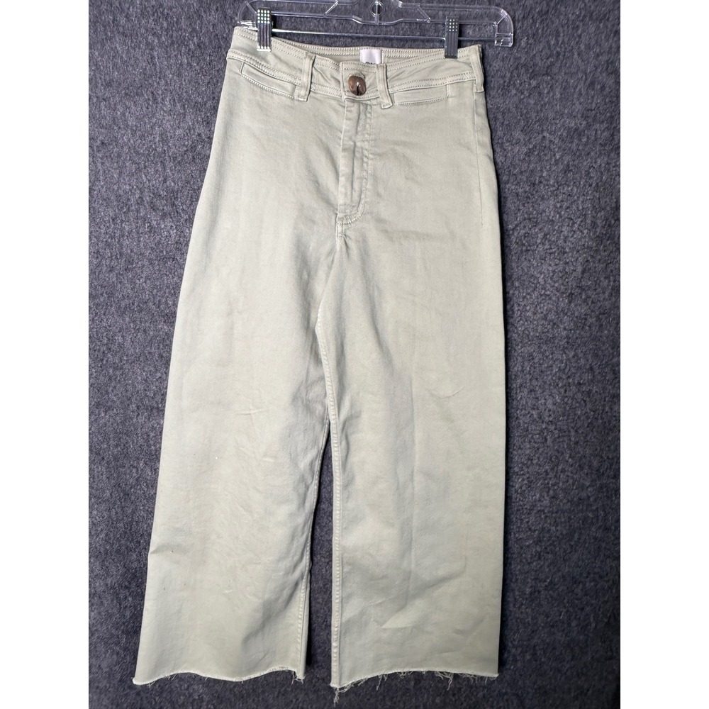 Maeve Anthropologie Sage Green High Rise Wide Leg Cropped Raw Hem Pants Size 27